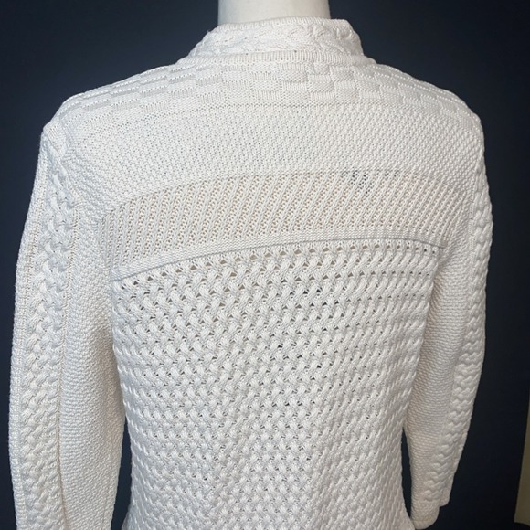 LL Bean Heavy Weight Cotton Fishermen Cable Cardigan Sweater Womens Petite Large - Picture 7 of 12